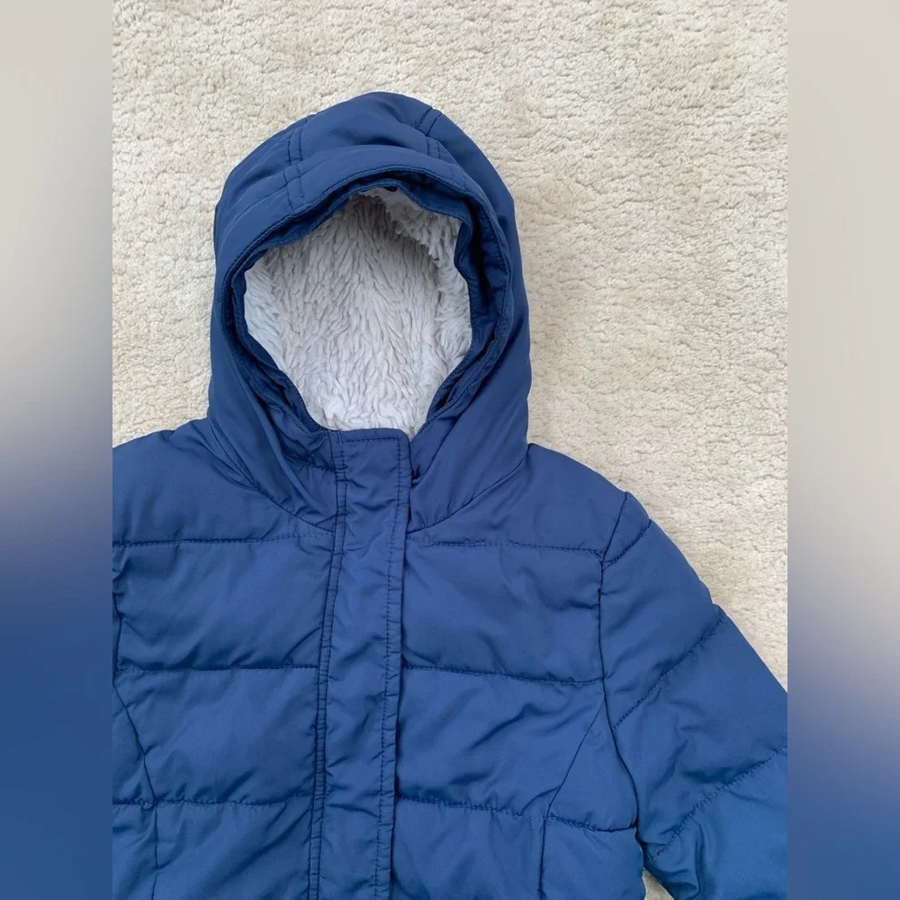Mini Boden Size 11-12 Years Navy Winter Hooded Parka Coat Fuzzy Sherpa Lining